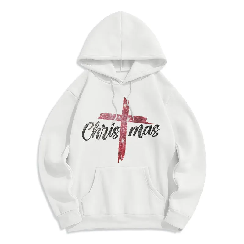 Christianartworkshop Christmas Cross Festive Fleece Lined Polyester Hoodie sold by Christian Art Workshop product image thumbnail 3