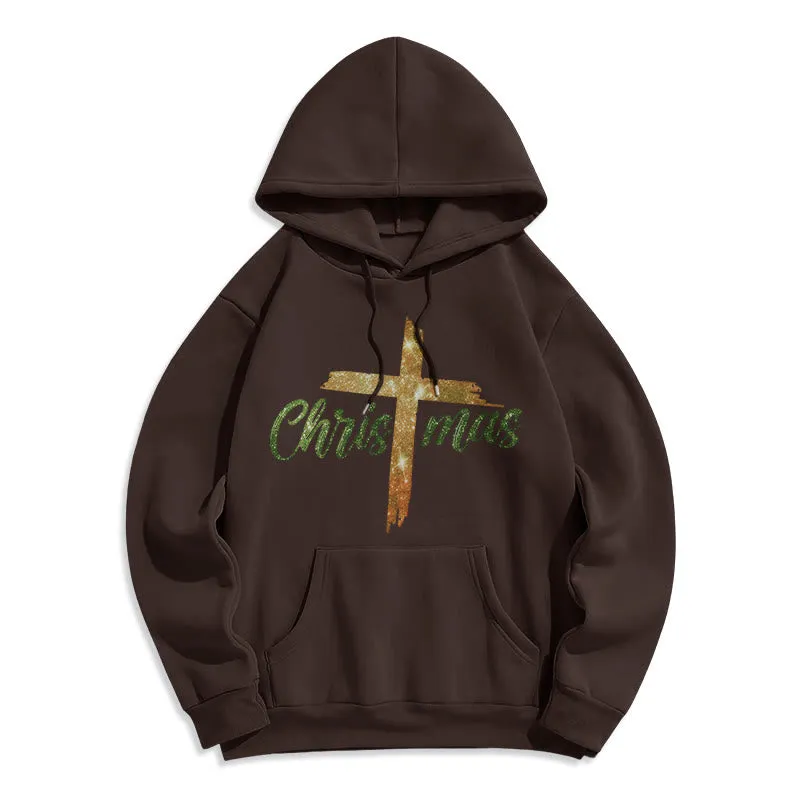 Christianartworkshop Christmas Cross Festive Fleece Lined Polyester Hoodie sold by Christian Art Workshop product image thumbnail 4