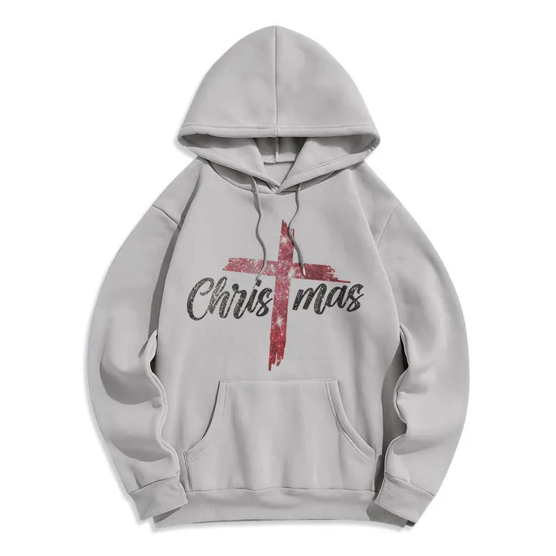 Christianartworkshop Christmas Cross Festive Fleece Lined Polyester Hoodie sold by Christian Art Workshop