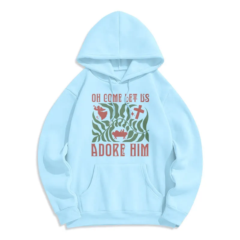 Christianartworkshop Oh Come Let Us Adore Him Christmas Tree Faith Fleece Lined Polyester Hoodie sold by Christian Art Workshop product image thumbnail 4