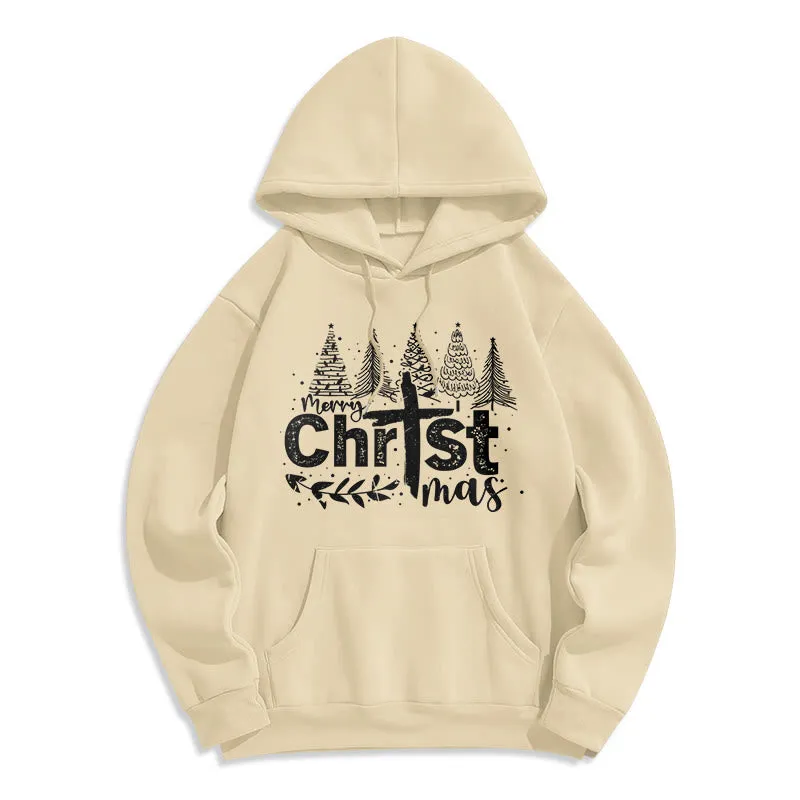 Christianartworkshop Cross Christmas Tree Faith Fleece Lined Polyester Hoodie sold by Christian Art Workshop product image thumbnail 4