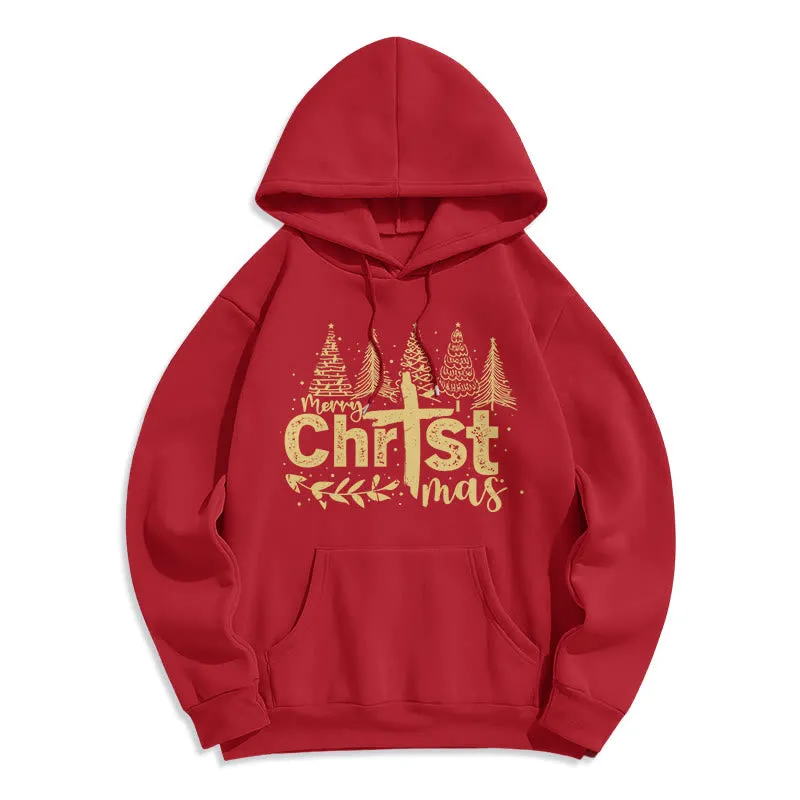 Christianartworkshop Cross Christmas Tree Faith Fleece Lined Polyester Hoodie sold by Christian Art Workshop
