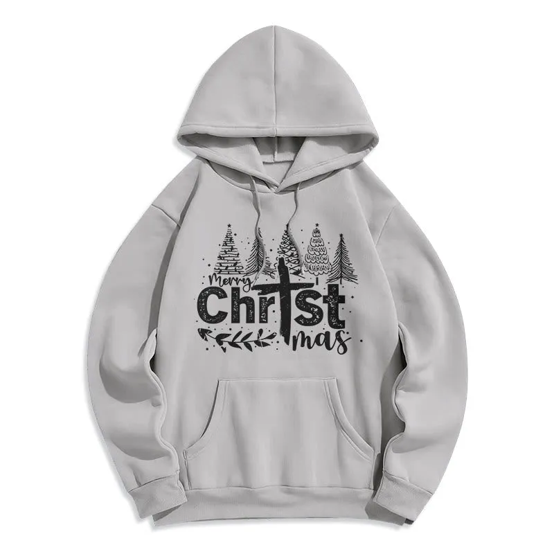 Christianartworkshop Cross Christmas Tree Faith Fleece Lined Polyester Hoodie sold by Christian Art Workshop product image thumbnail 5