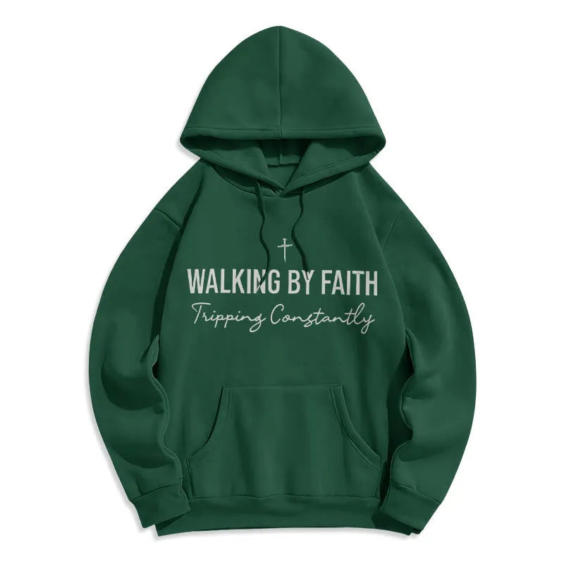 Christianartworkshop Walking By Faith Fleece Lined Polyester Hoodie sold by Christian Art Workshop