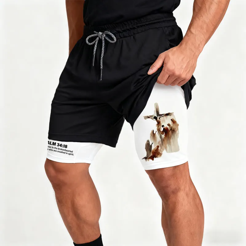 Christianartworkshop Psalm 34:18 Faith Performance Shorts with Watercolor Cross Design sold by Christian Art Workshop product image thumbnail 4