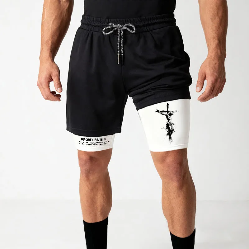 Christianartworkshop Crucifix & Proverbs 16:9 Performance Shorts: Carry Faith in Every Step sold by Christian Art Workshop product image thumbnail 5