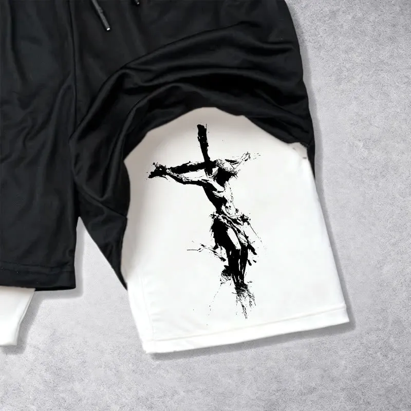 Christianartworkshop Crucifix & Proverbs 16:9 Performance Shorts: Carry Faith in Every Step sold by Christian Art Workshop product image thumbnail 4