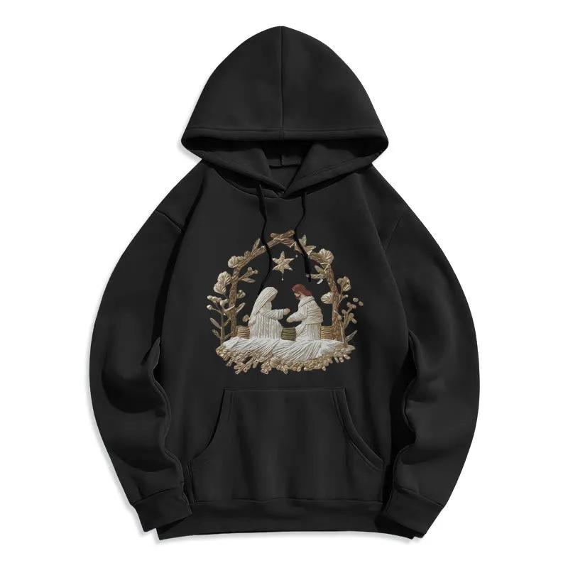Christianartworkshop Nativity Christmas Hoodie Fleece Lined Polyester Hoodie sold by Christian Art Workshop