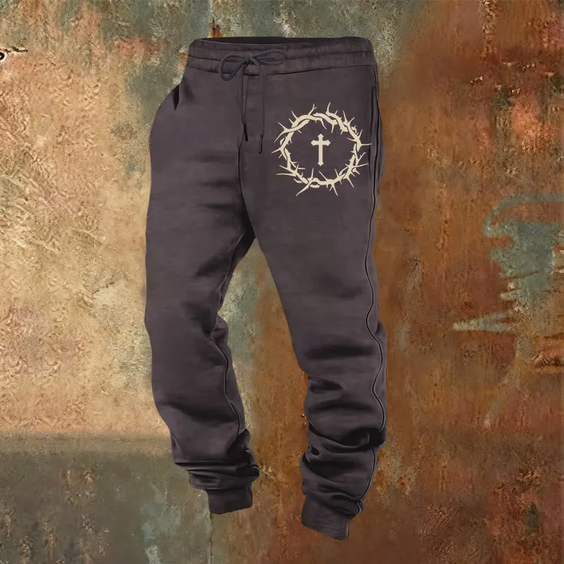 Christianartworkshop Crown of Thorns & Cross Sweatpants: Comfort Woven with Redemptive Grace sold by Christian Art Workshop