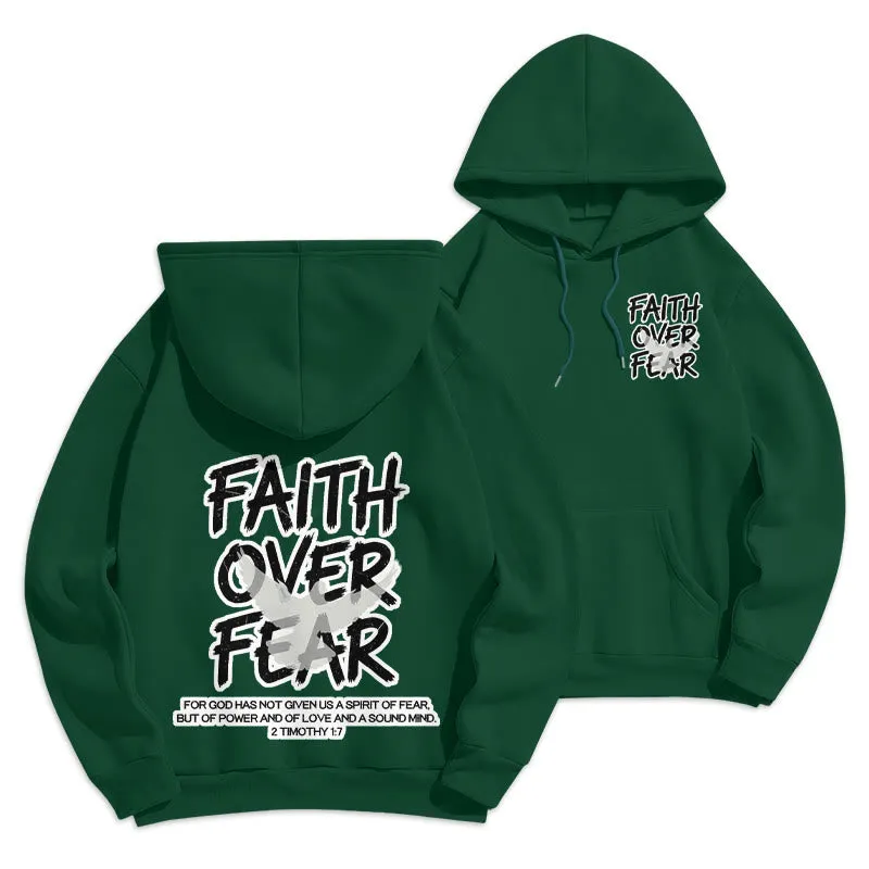 Christianartworkshop Faith Over Fear 2 Timothy 1:7 Fleece Lined Polyester Hoodie sold by Christian Art Workshop