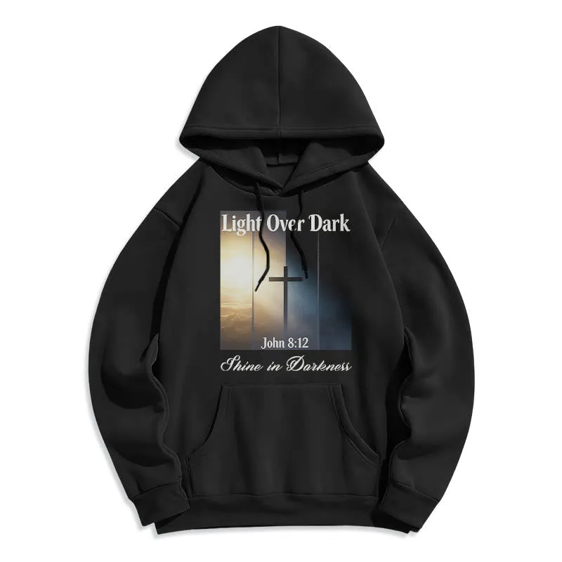 Christianartworkshop John 8:12 Shine in Darkness Fleece Lined Polyester Hoodie sold by Christian Art Workshop