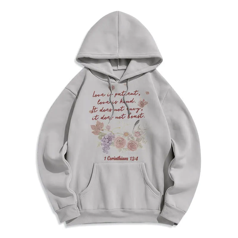 Christianartworkshop 1 Corinthians 13:4 Love is Patient Fleece Lined Polyester Hoodie sold by Christian Art Workshop product image thumbnail 3