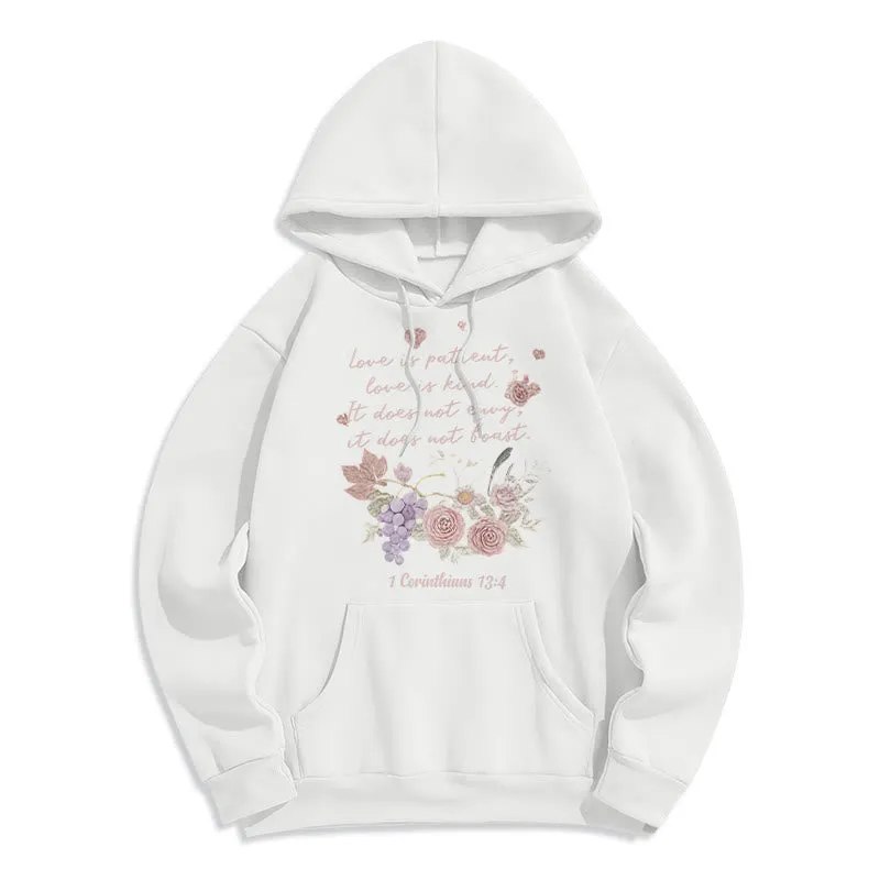 Christianartworkshop 1 Corinthians 13:4 Love is Patient Fleece Lined Polyester Hoodie sold by Christian Art Workshop