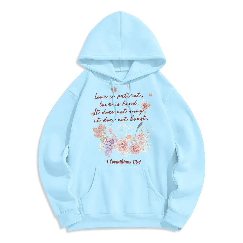 Christianartworkshop 1 Corinthians 13:4 Love is Patient Fleece Lined Polyester Hoodie sold by Christian Art Workshop product image thumbnail 5