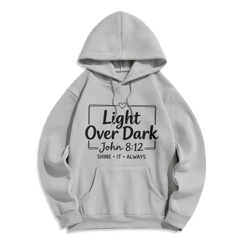 Christianartworkshop Shine It Always Light Over Dark Fleece Lined Polyester Hoodie sold by Christian Art Workshop
