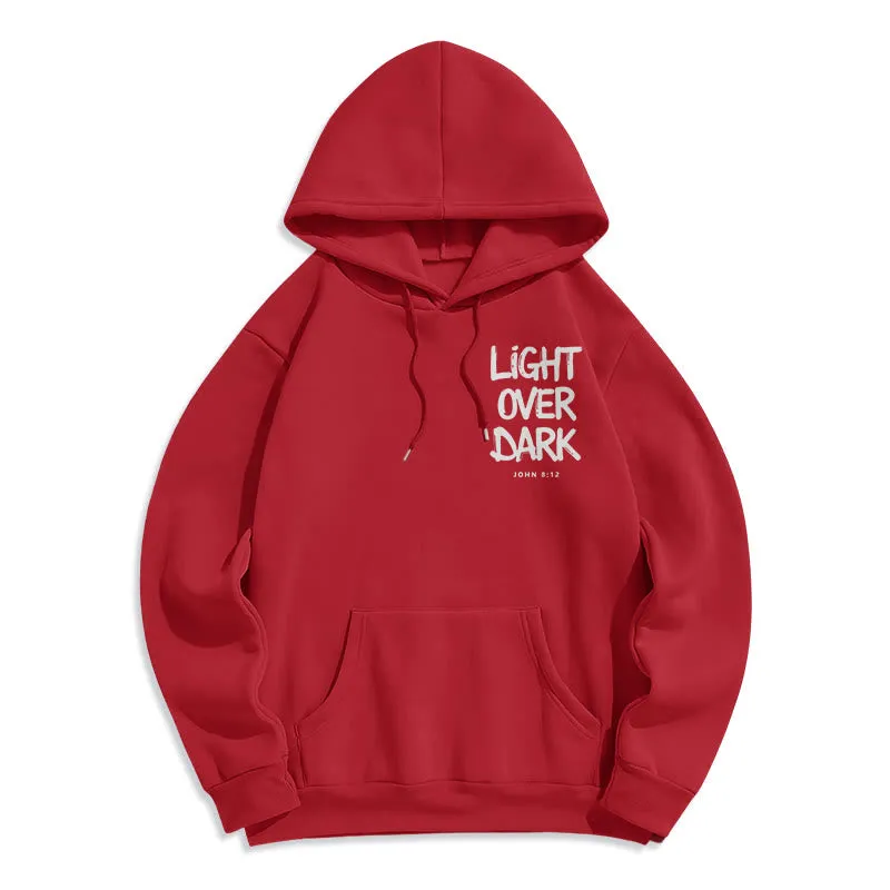 Christianartworkshop Light Over Dark John 8:12 Fleece Lined Polyester Hoodie sold by Christian Art Workshop product image thumbnail 2