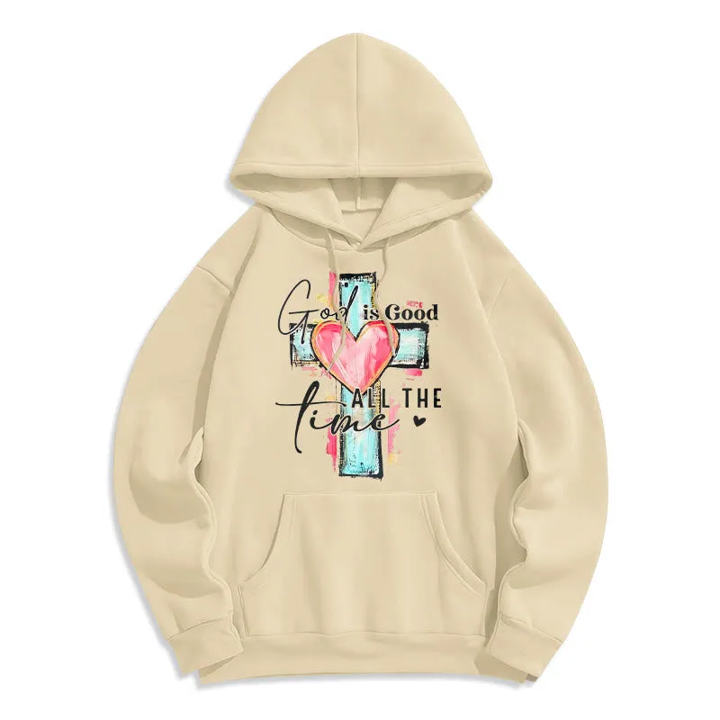 Christianartworkshop God is Good All the Time Cross Fleece Lined Polyester Hoodie sold by Christian Art Workshop