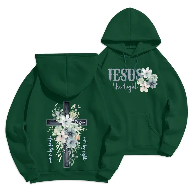 Christianartworkshop Jesus the Light Walk by Faith Fleece Lined Polyester Hoodie sold by Christian Art Workshop