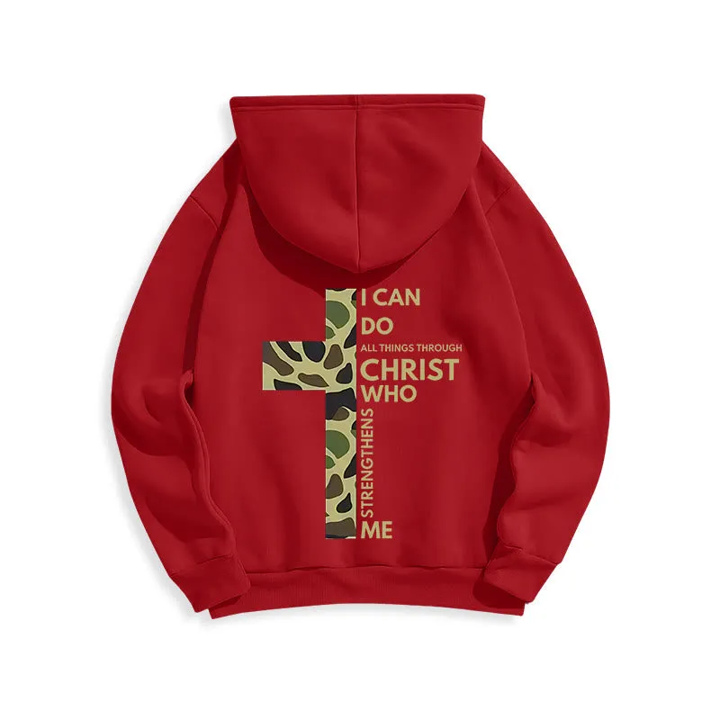 Christianartworkshop Philippians 4:13 with Camouflage Cross Fleece Lined Polyester Hoodie sold by Christian Art Workshop product image thumbnail 3
