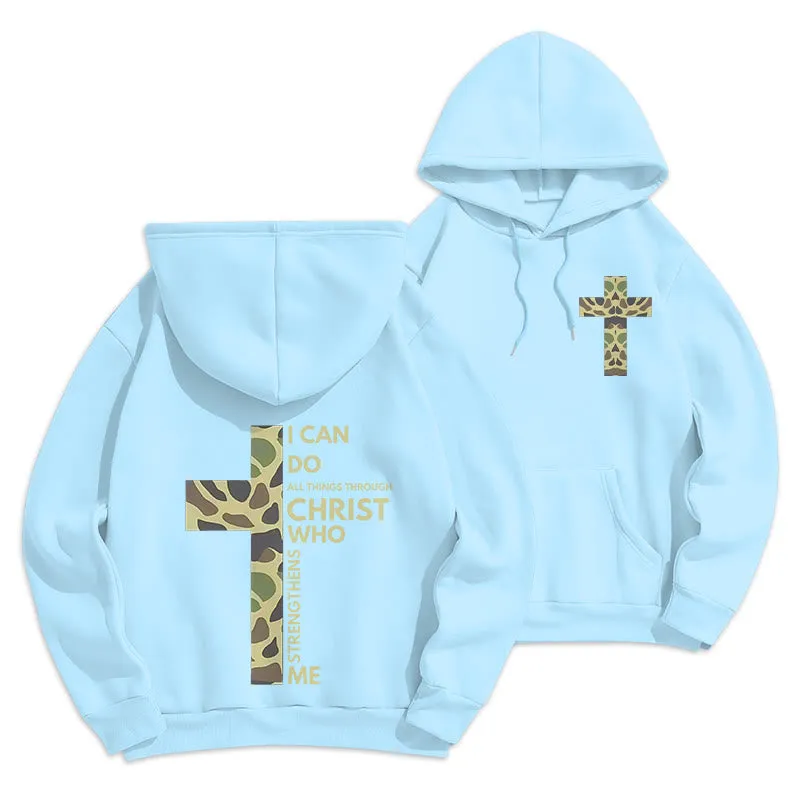 Christianartworkshop Philippians 4:13 with Camouflage Cross Fleece Lined Polyester Hoodie sold by Christian Art Workshop product image thumbnail 5