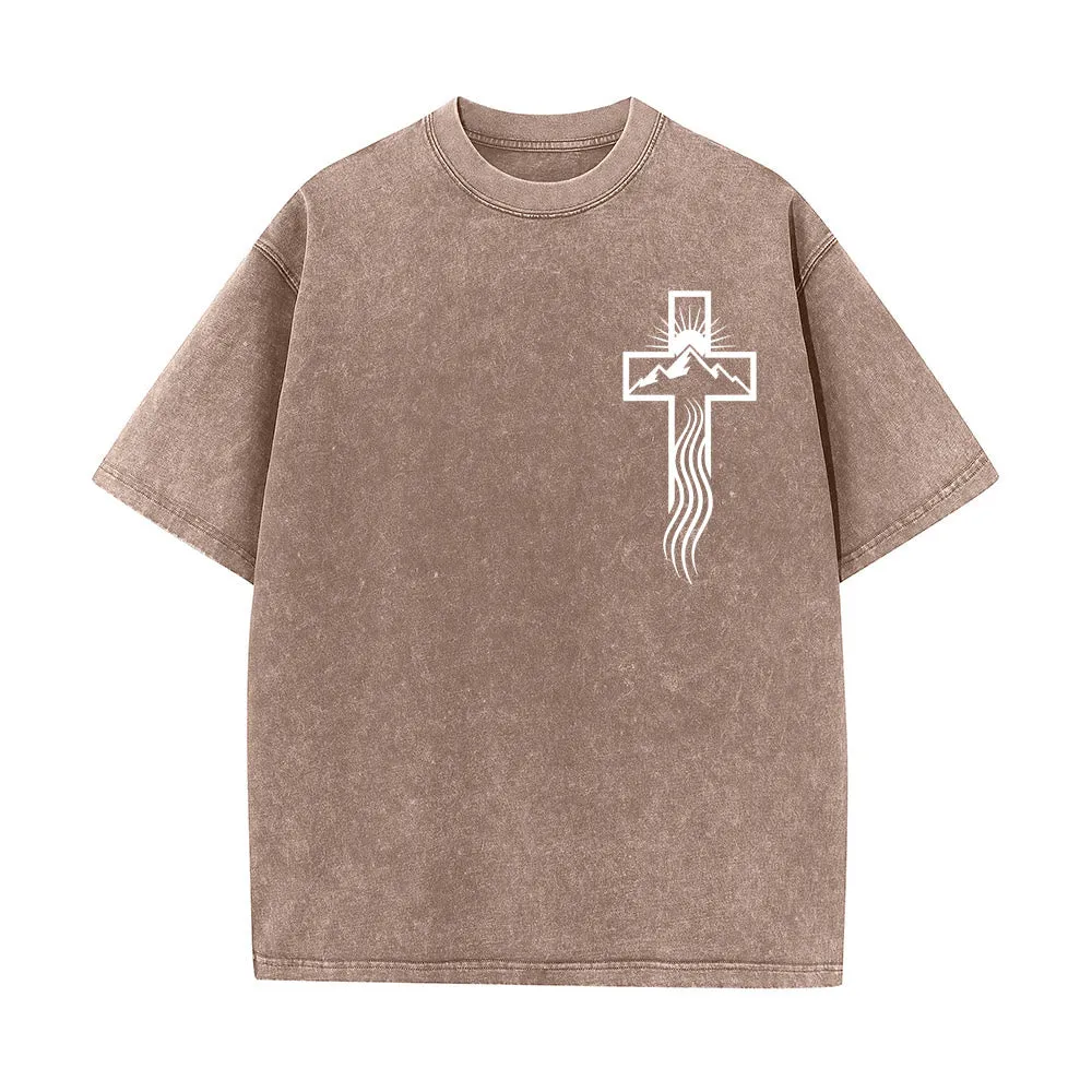 Christianartworkshop Cross & Nature Symbol Graphic Unisex Washed T-Shirt sold by Christian Art Workshop product image thumbnail 3