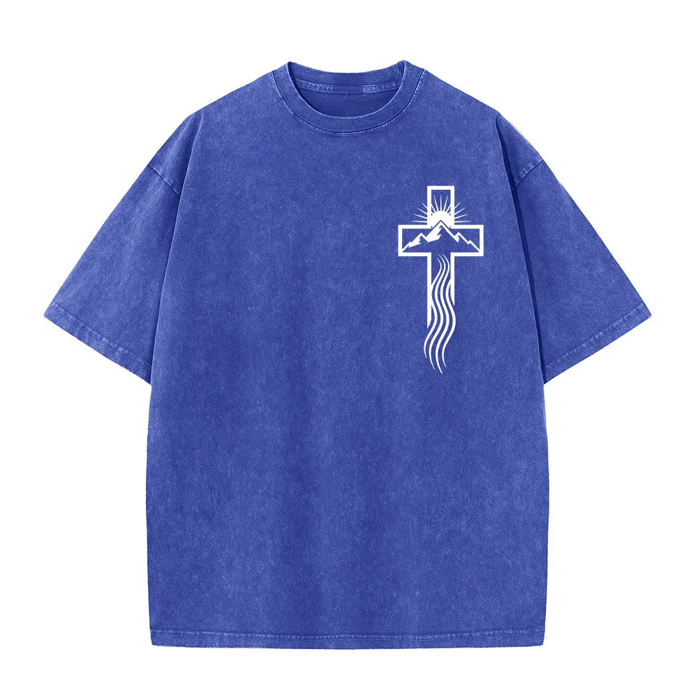 Christianartworkshop Cross & Nature Symbol Graphic Unisex Washed T-Shirt sold by Christian Art Workshop product image thumbnail 4
