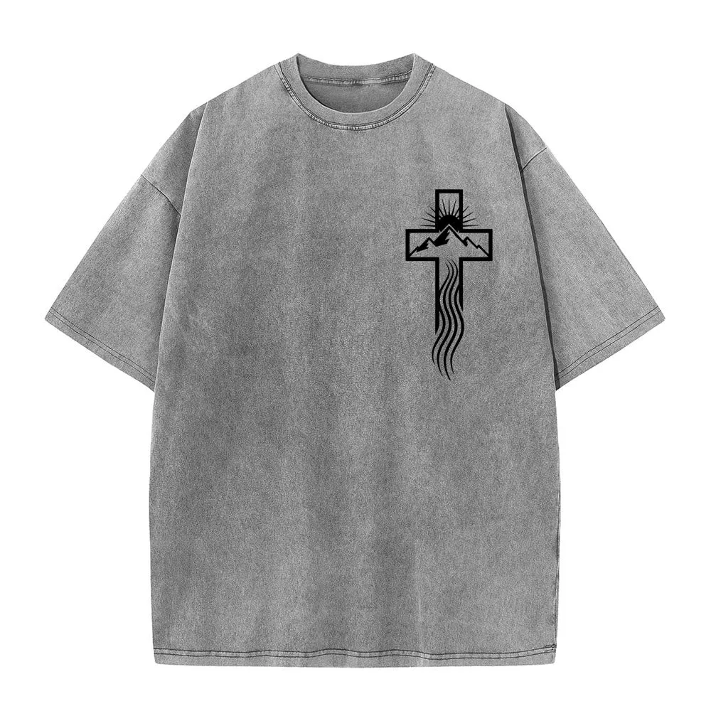 Christianartworkshop Cross & Nature Symbol Graphic Unisex Washed T-Shirt sold by Christian Art Workshop