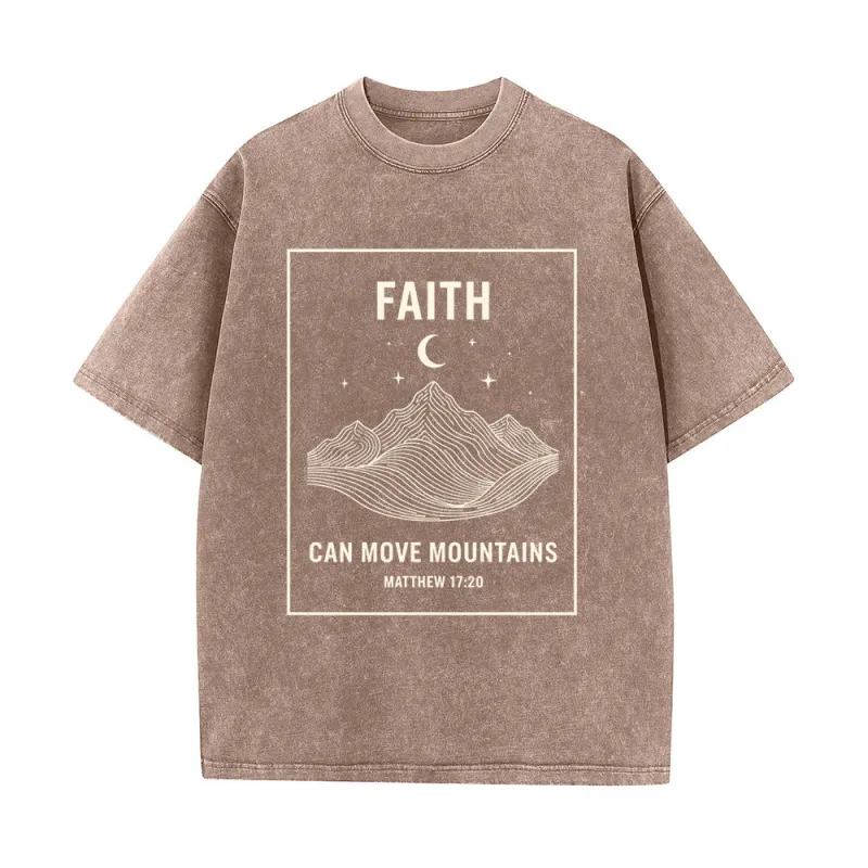Christianartworkshop Faith Can Move Mountains Matthew 17:20 Unisex Washed T-Shirt made by Christian Art Workshop