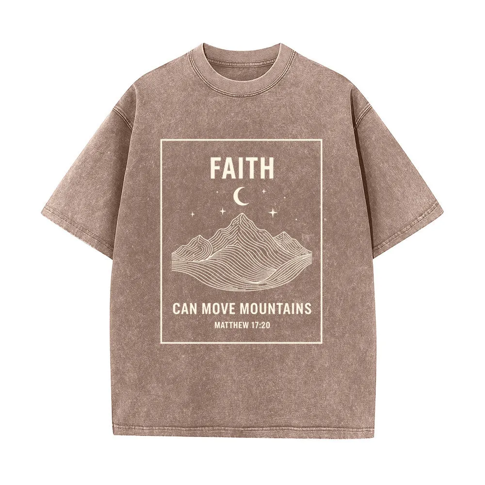 Christianartworkshop Faith Can Move Mountains Matthew 17:20 Unisex Washed T-Shirt sold by Christian Art Workshop