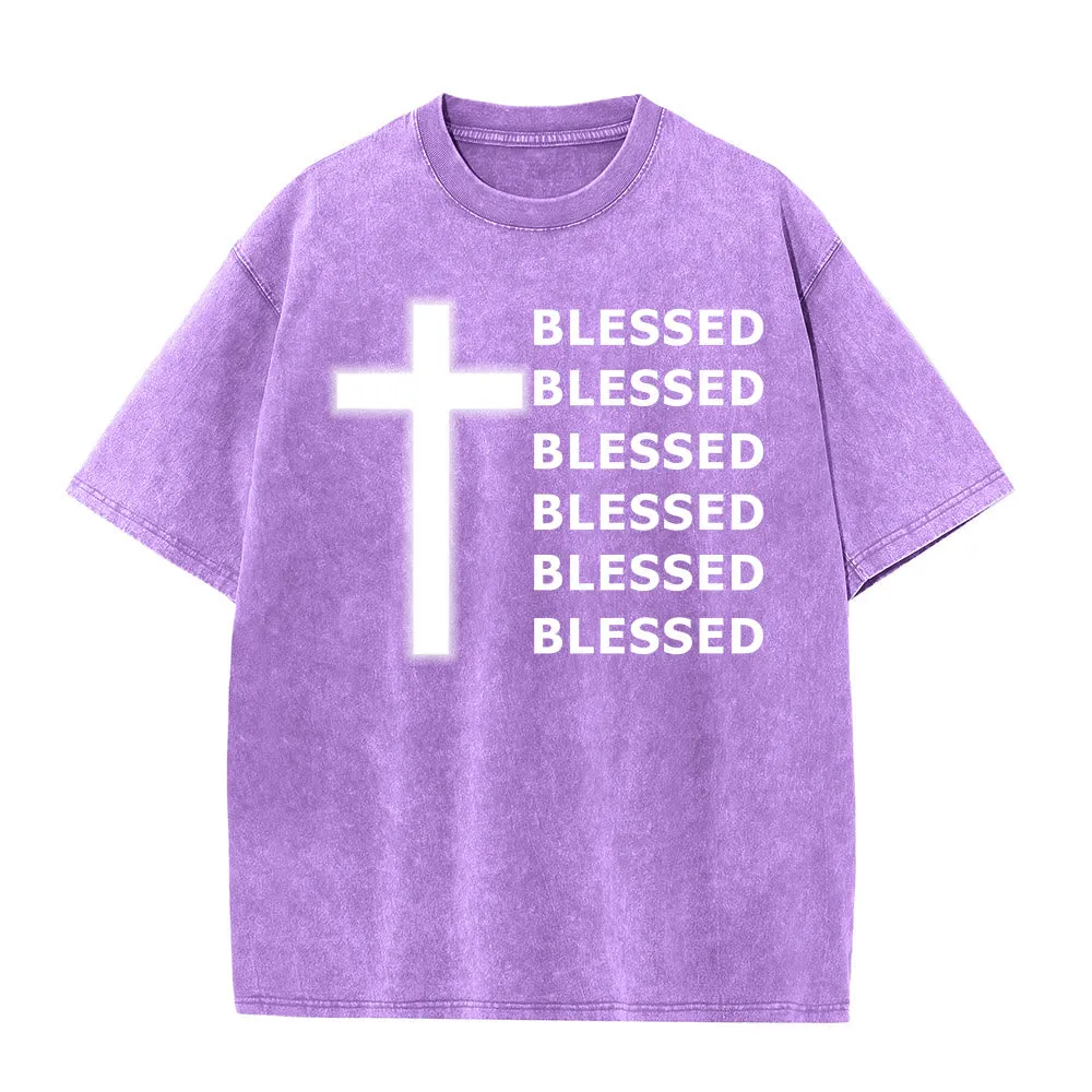 Christianartworkshop Gratitude-Filled Blessed Statement Unisex Washed T-Shirt sold by Christian Art Workshop product image thumbnail 4