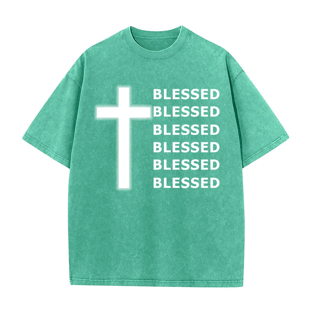 Christianartworkshop Gratitude-Filled Blessed Statement Unisex Washed T-Shirt sold by Christian Art Workshop