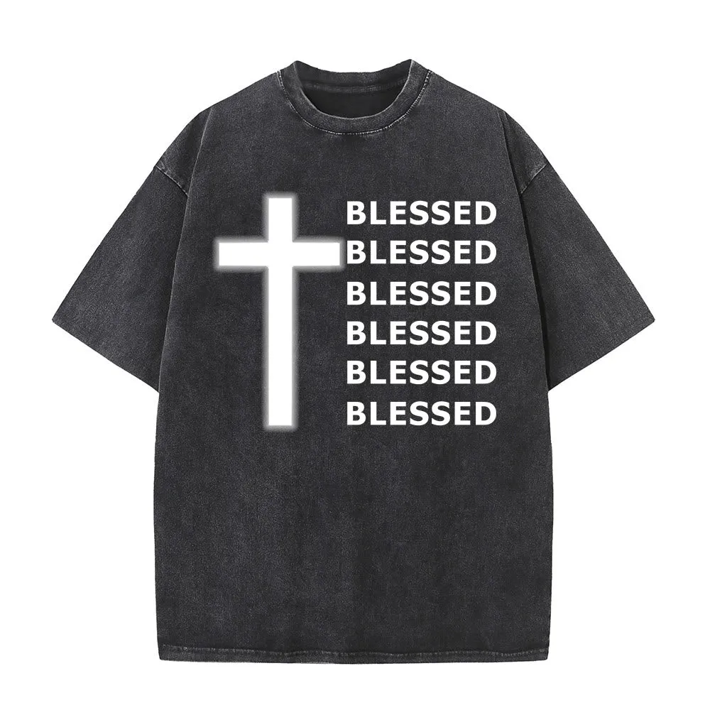 Christianartworkshop Gratitude-Filled Blessed Statement Unisex Washed T-Shirt sold by Christian Art Workshop product image thumbnail 5