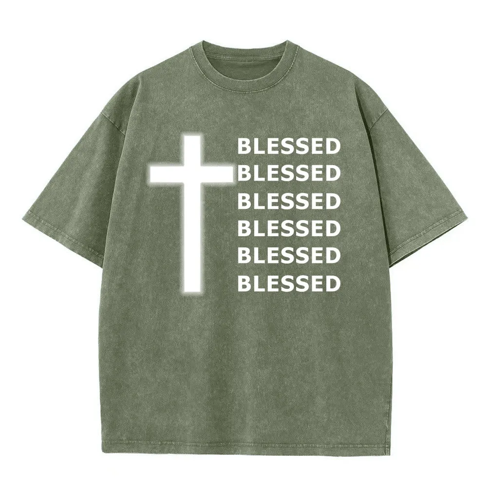 Christianartworkshop Gratitude-Filled Blessed Statement Unisex Washed T-Shirt sold by Christian Art Workshop product image thumbnail 3