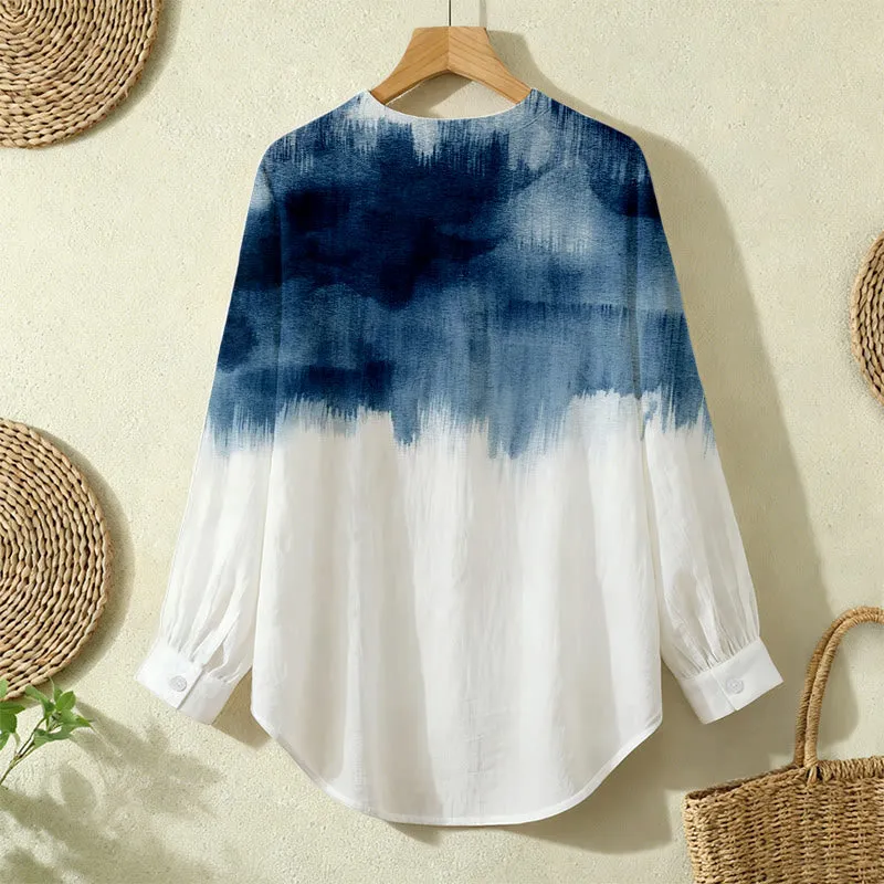 Christianartworkshop Dip-Dye Navy & White Cross Women’s Blouse: Embody Faith and Effortless Peace sold by Christian Art Workshop product image thumbnail 4