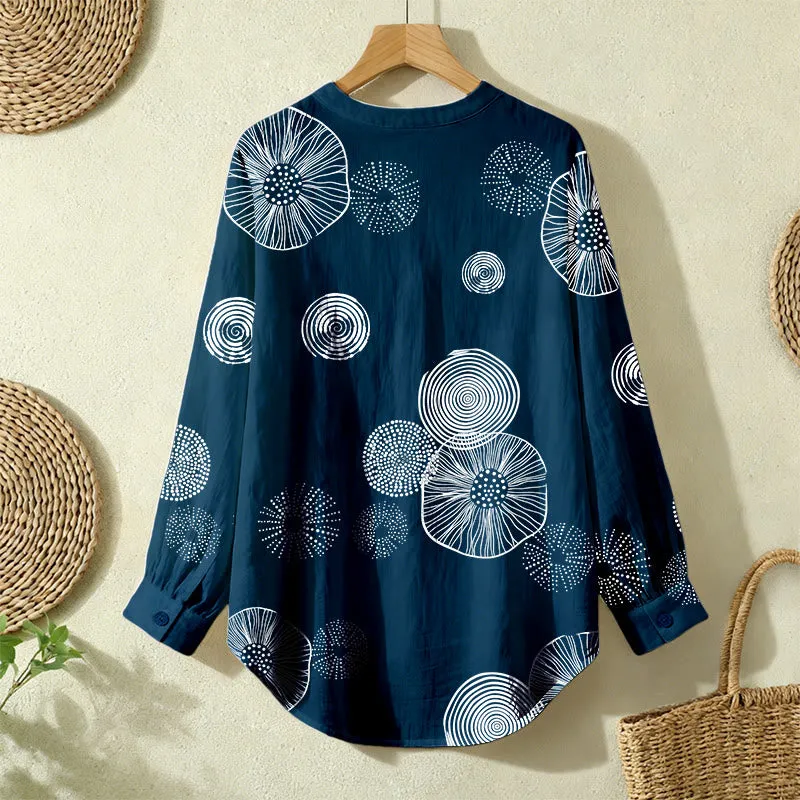 Christianartworkshop Navy Abstract Floral & White Cross Women’s Blouse: Embody Faith and Effortless Grace sold by Christian Art Workshop product image thumbnail 4