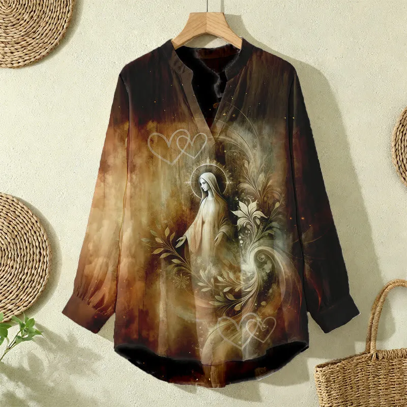 Christianartworkshop Vintage Our Lady Floral & Heart Women’s Blouse: Embody Faith and Gentle Devotion sold by Christian Art Workshop product image thumbnail 3