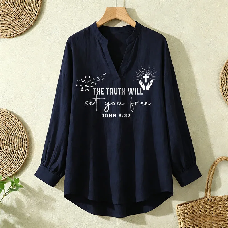 Christianartworkshop The Truth Will Set You Free John 8:32 Women’s Blouse: Embody Faith and Freedom sold by Christian Art Workshop product image thumbnail 3