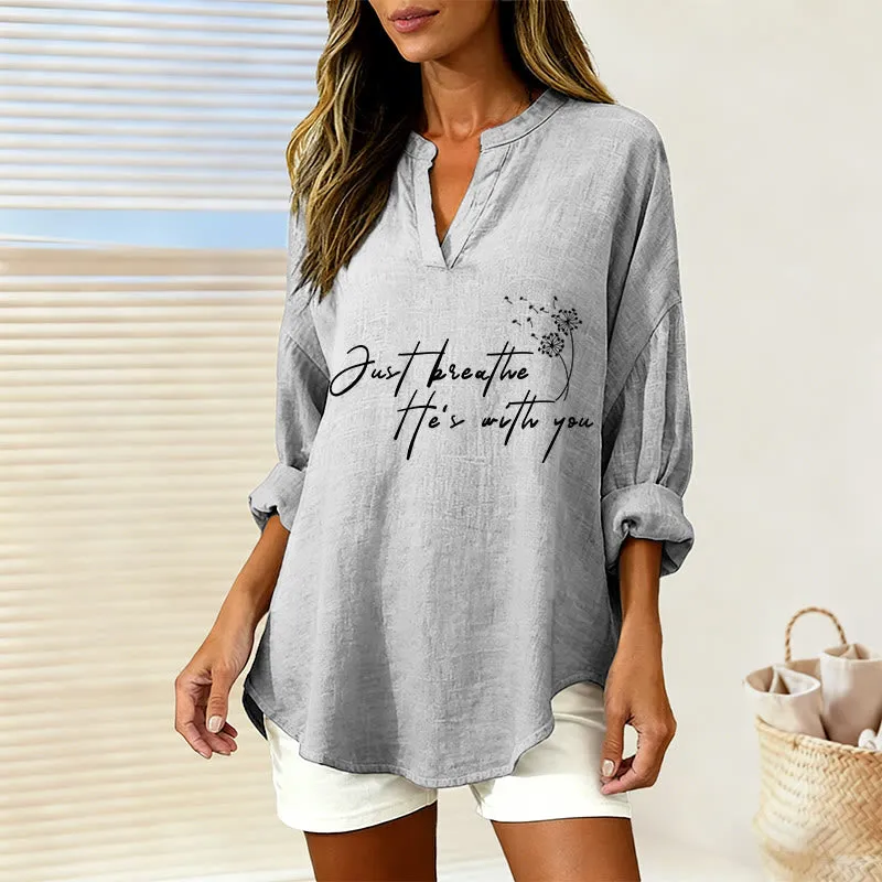 Christianartworkshop Just Breathe, He’s With You Dandelion Print Women’s Blouse: Embody Faith and Gentle Peace sold by Christian Art Workshop