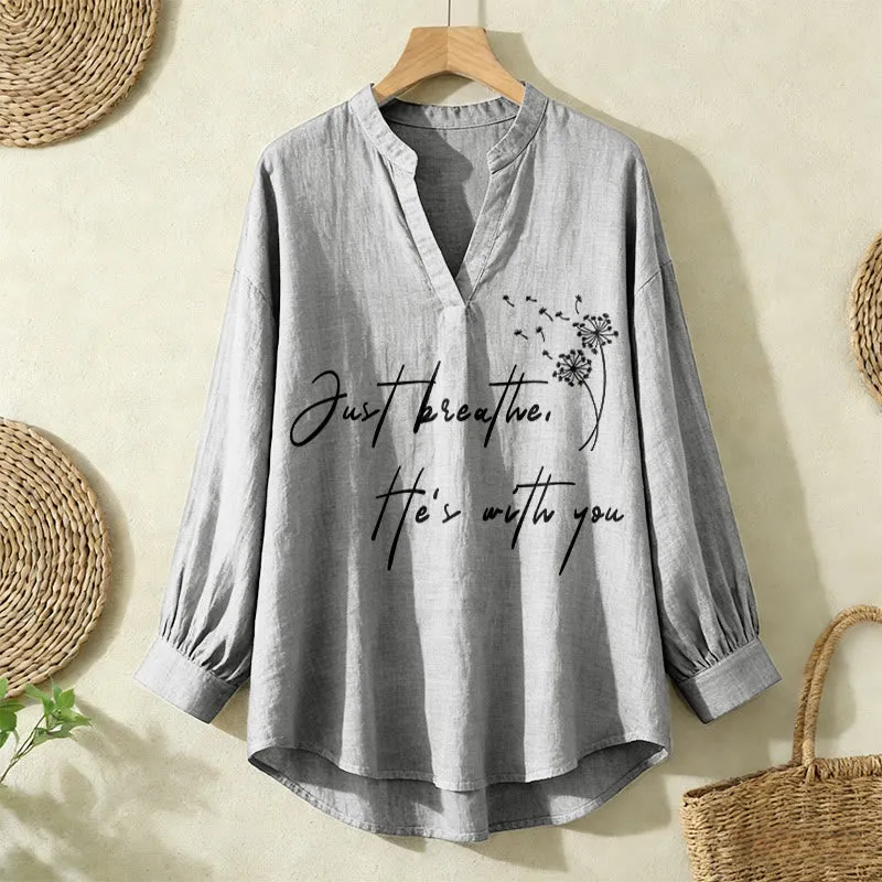 Christianartworkshop Just Breathe, He’s With You Dandelion Print Women’s Blouse: Embody Faith and Gentle Peace sold by Christian Art Workshop product image thumbnail 3