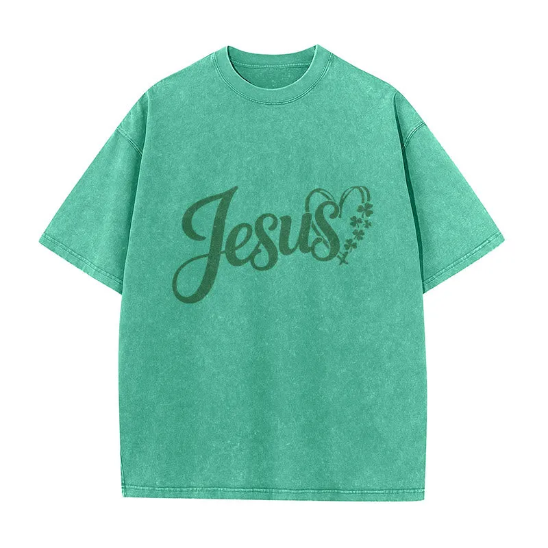 Christianartworkshop It's Never Luck It's Always God Jesus Unisex Washed T-Shirt sold by Christian Art Workshop product image thumbnail 2