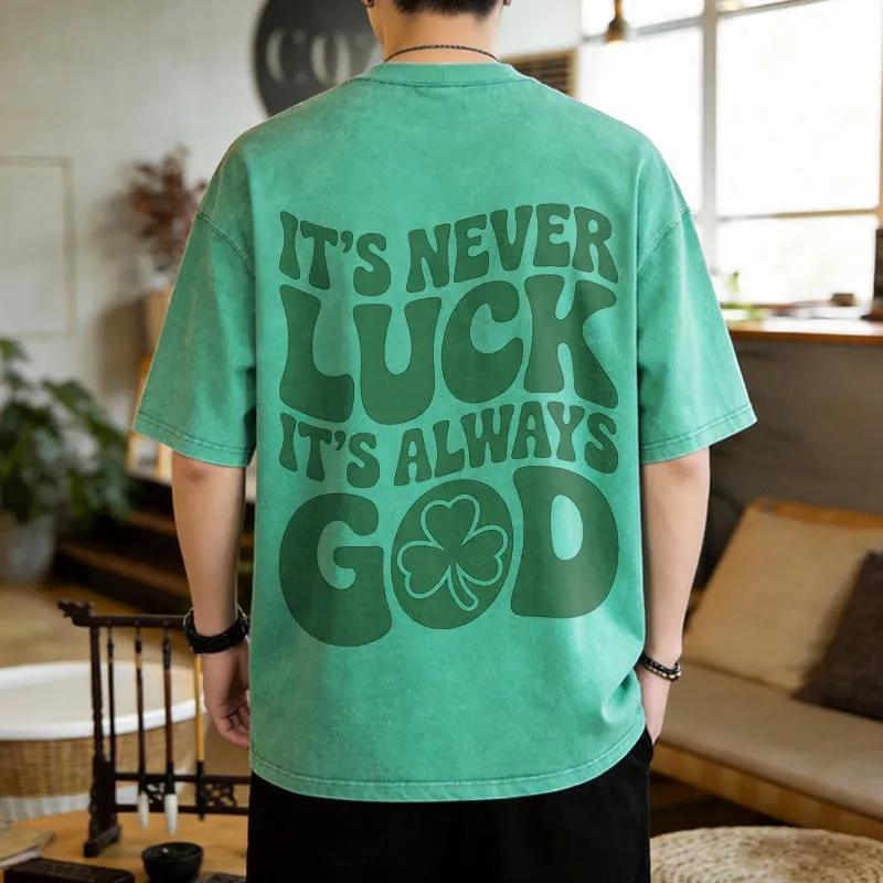 Christianartworkshop It's Never Luck It's Always God Jesus Unisex Washed T-Shirt sold by Christian Art Workshop product image thumbnail 3