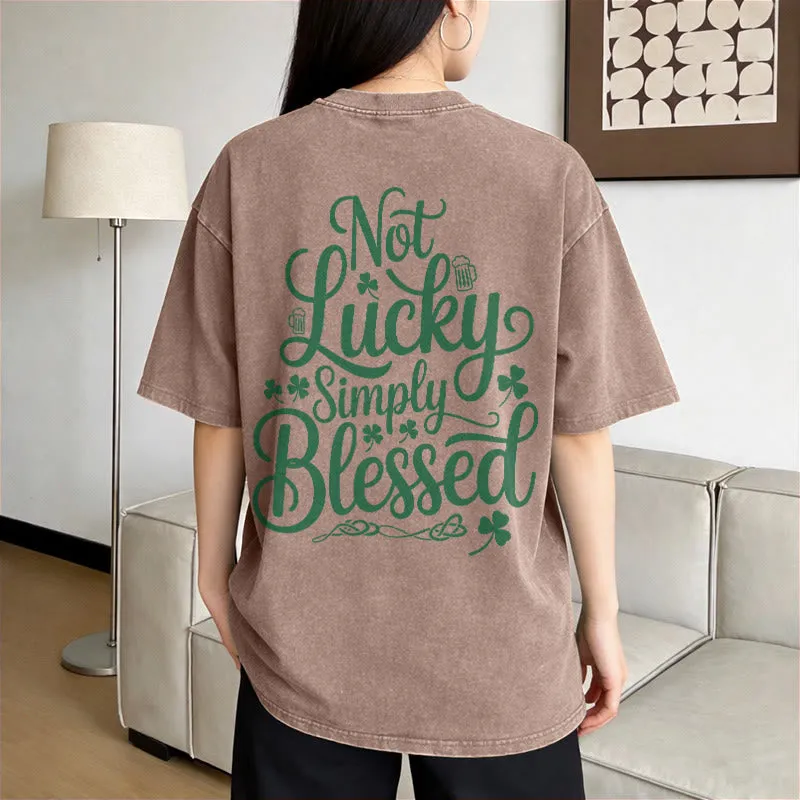 Christianartworkshop Not Lucky Simply Blessed Romans 4:7-8 Unisex Washed T-Shirt sold by Christian Art Workshop product image thumbnail 5