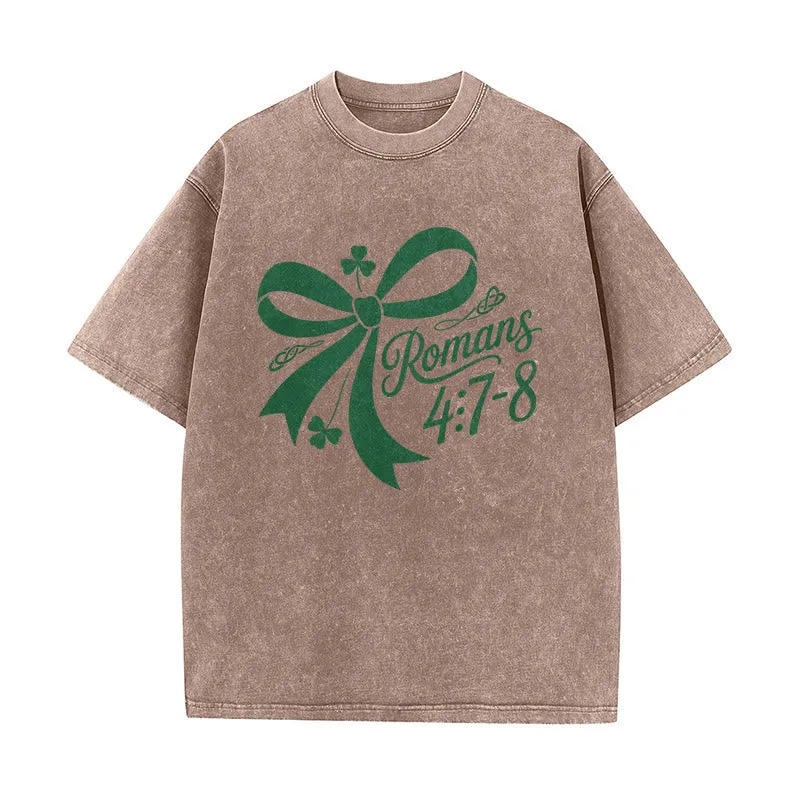 Christianartworkshop Not Lucky Simply Blessed Romans 4:7-8 Unisex Washed T-Shirt sold by Christian Art Workshop product image thumbnail 2