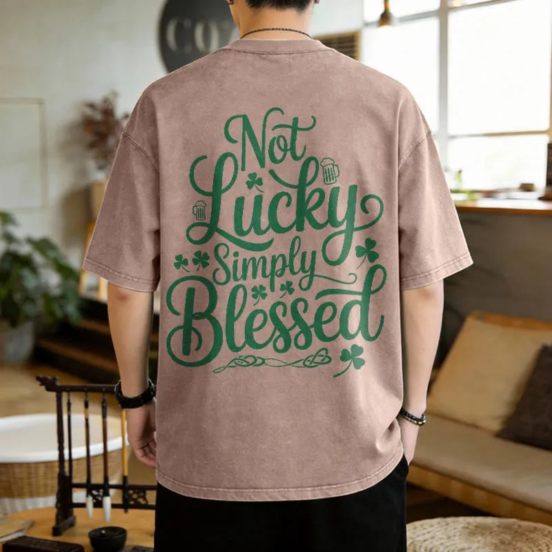 Christianartworkshop Not Lucky Simply Blessed Romans 4:7-8 Unisex Washed T-Shirt sold by Christian Art Workshop product image thumbnail 3