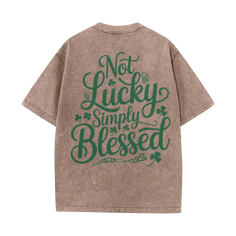 Christianartworkshop Not Lucky Simply Blessed Romans 4:7-8 Unisex Washed T-Shirt sold by Christian Art Workshop