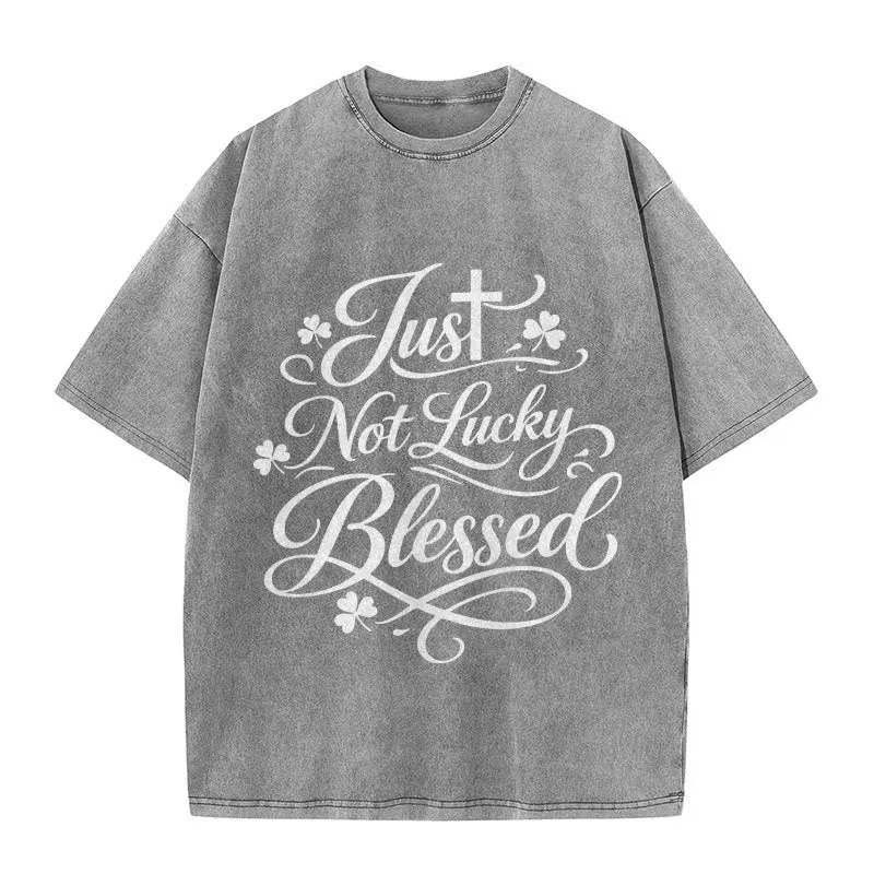 Christianartworkshop Just Not Lucky, Blessed Cross & Shamrock Unisex Washed T-Shirt sold by Christian Art Workshop product image thumbnail 5