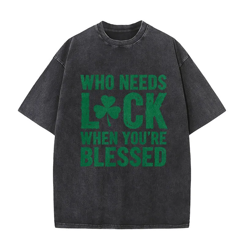 Christianartworkshop Who Needs Luck When You're Blessed Shamrock Unisex Washed T-Shirt sold by Christian Art Workshop product image thumbnail 5