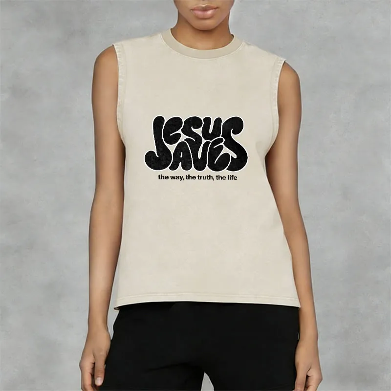Christianartworkshop Jesus Saves Retro Unisex Washed Tank Top sold by Christian Art Workshop product image thumbnail 3
