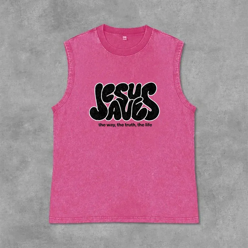 Christianartworkshop Jesus Saves Retro Unisex Washed Tank Top sold by Christian Art Workshop product image thumbnail 4