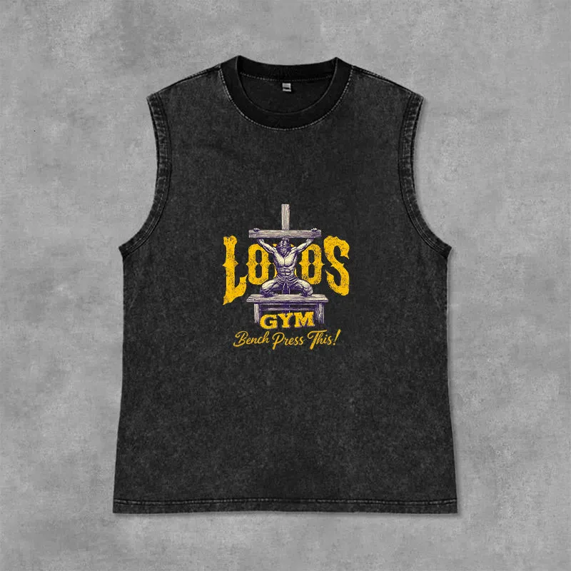 Christianartworkshop Lord's Gym: Bench Press This Cross Unisex Washed Tank Top sold by Christian Art Workshop product image thumbnail 4